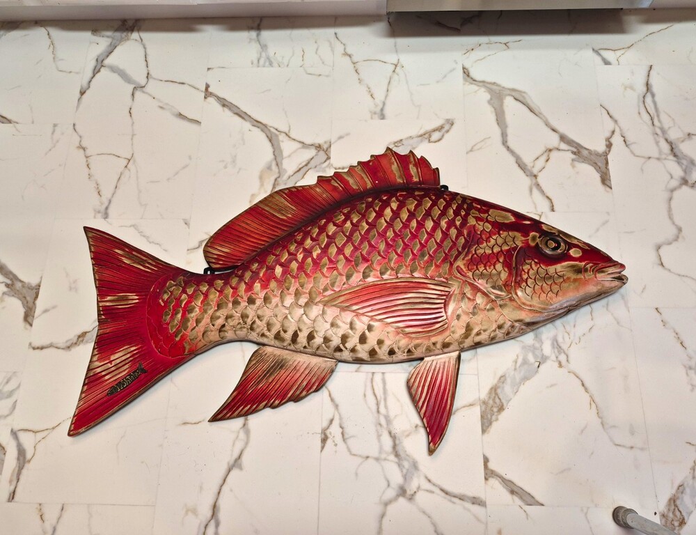 Fishtales 4 foot Red Fish Wooden Wall Plaque Hanging Decor, Approx. 32 in Long